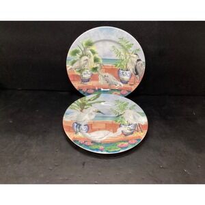 American Atelier "Marsh Birds" Porcelain China Salad Plates #5245 P16 Set Of 2